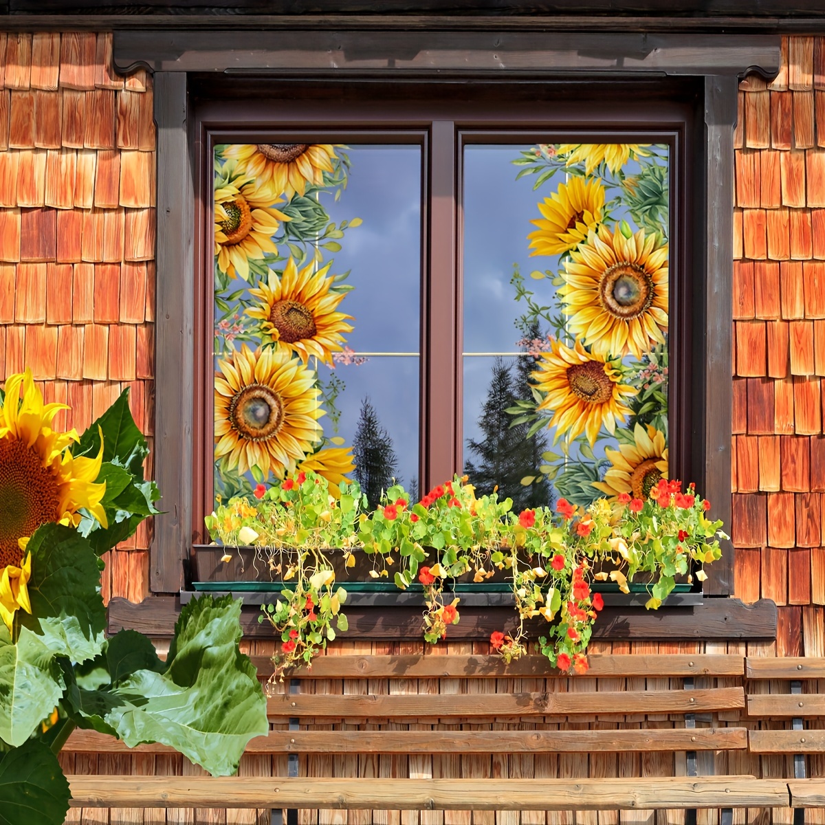 

1pc Vibrant Sunflower & Floral Electrostatic Window Cling, 30x60cm, Removable Dual-sided Glass Decal For Living Room, Bedroom, Bathroom - Dj7558-nl