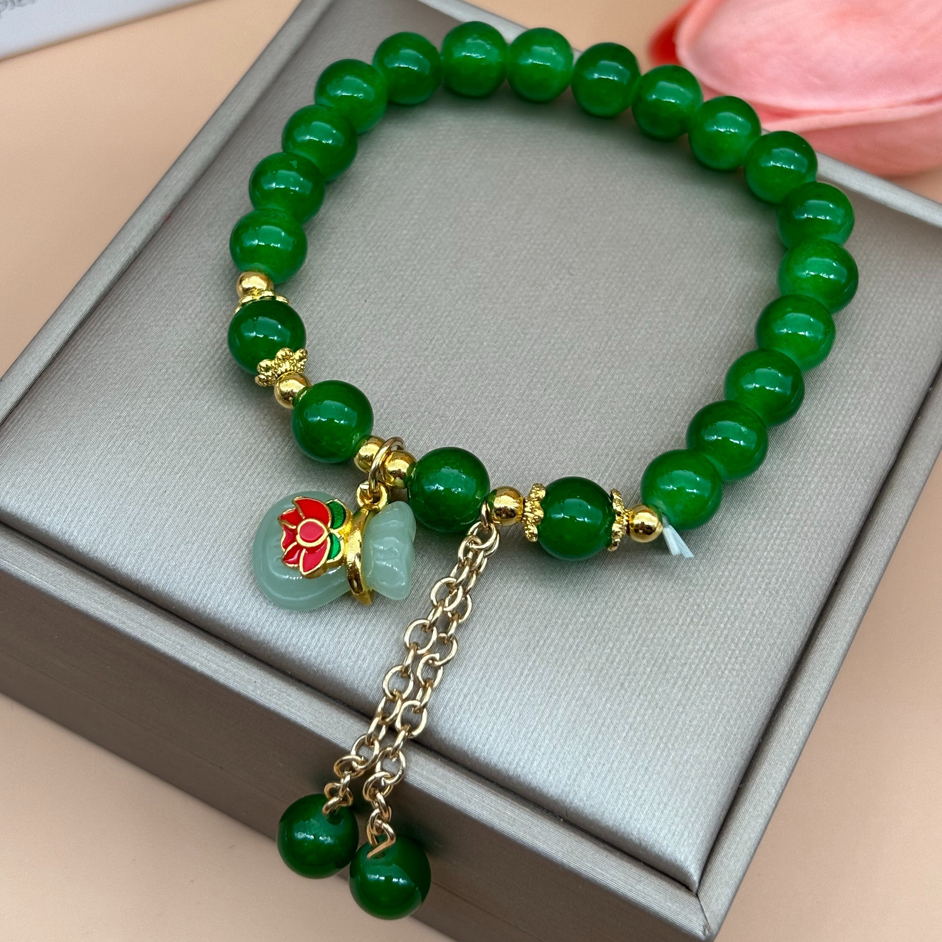 

1pc Chinese-inspired Fashion Bracelet – Elegant Glass Beads, Traditional Floral Charm, Trendy Accessory For Age 15+, Cultural Gift Jewelry