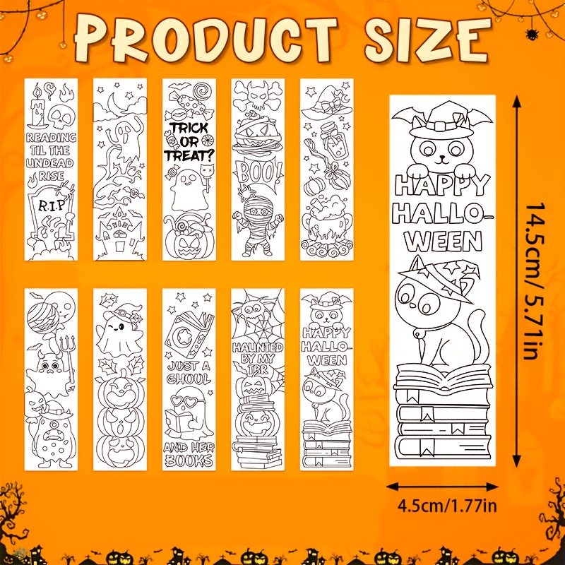 TEMU Lot de 20 marque-pages à colorier DIY pour Halloween, adaptés pour - Marque-pages d'art linéaire et blanc avec de citrouille et de , feuilles de