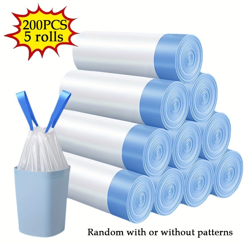 TEMU 5 Rolls Of 200 Printed Drawstring Garbage Bags With Large Capacity And Thickening, Hand-held Fragrance Garbage Bags, And Thickened Hand-held