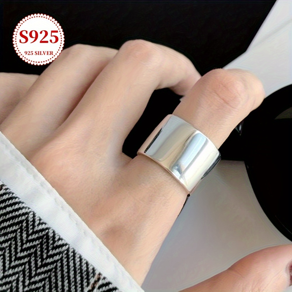 

925 Pure Silvery Wide Ring Trendy Personality Cold Wear Accessory Genuine, , Suitable For All , Including Valentine's Day Day Couple Gift For Women Gift Anti-oxidation Box Ring: 5g