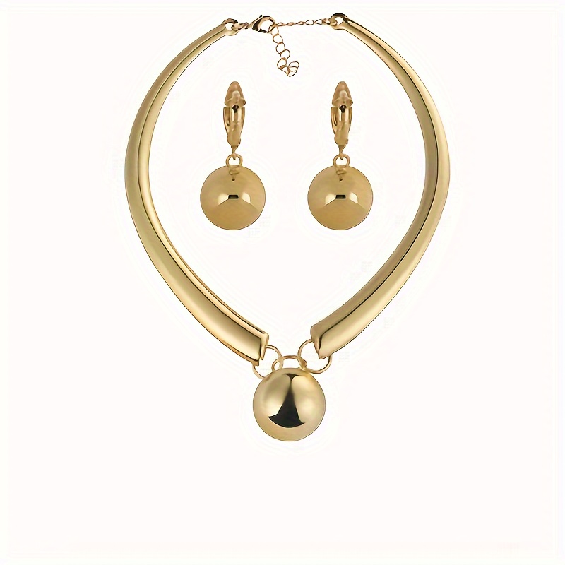 

Bohemian Jewelry Set: 18k Golden Plated Earrings And Necklace - Delicate Ball Design, , And A Beautiful Gift Box