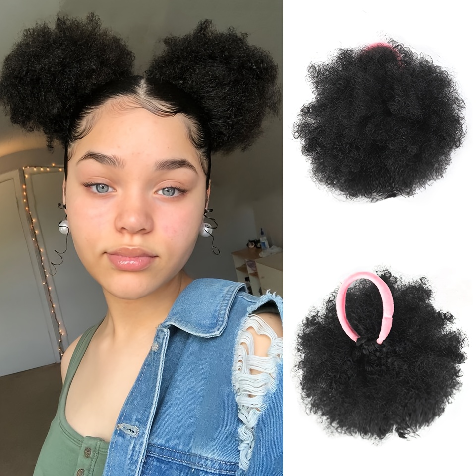 TEMU Puff Ponytail Extensions 2pcs Synthetic Afro Hair Bun For Little Girls Comfortable Lightweight Hairpieces