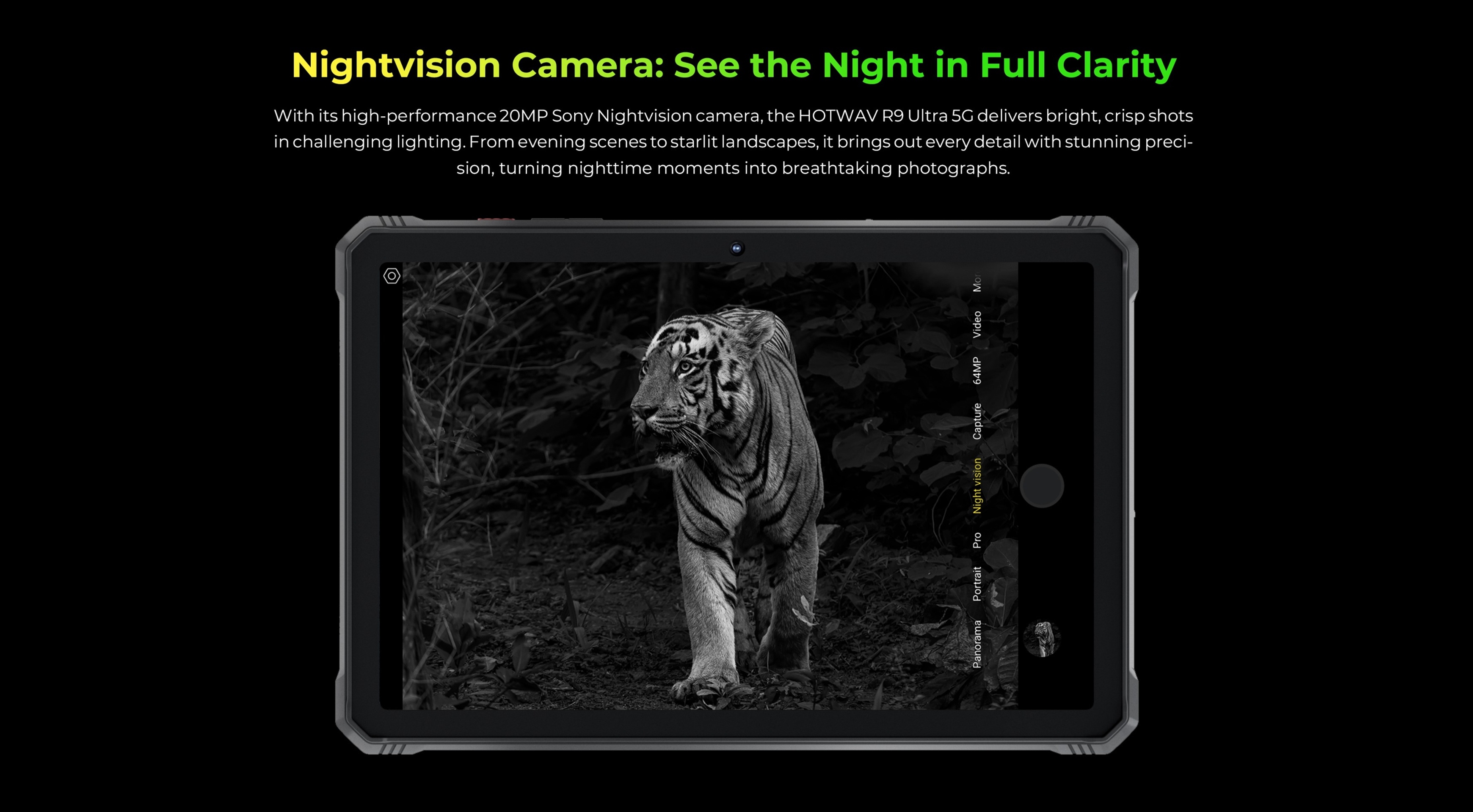 De HOTWAV R9 Ultra is een robuuste tablet met een 11-inch HD+ 120Hz-scherm, Android 15, 24(8+16)GB RAM en 512 GB ROM, 64MP+16MP, 20MP nachtzichtcamera's, 20080mAh-batterij, uitgerust met schokbestendige functies, S713-, dubbele 5G-simkaarten, GPS, zwart