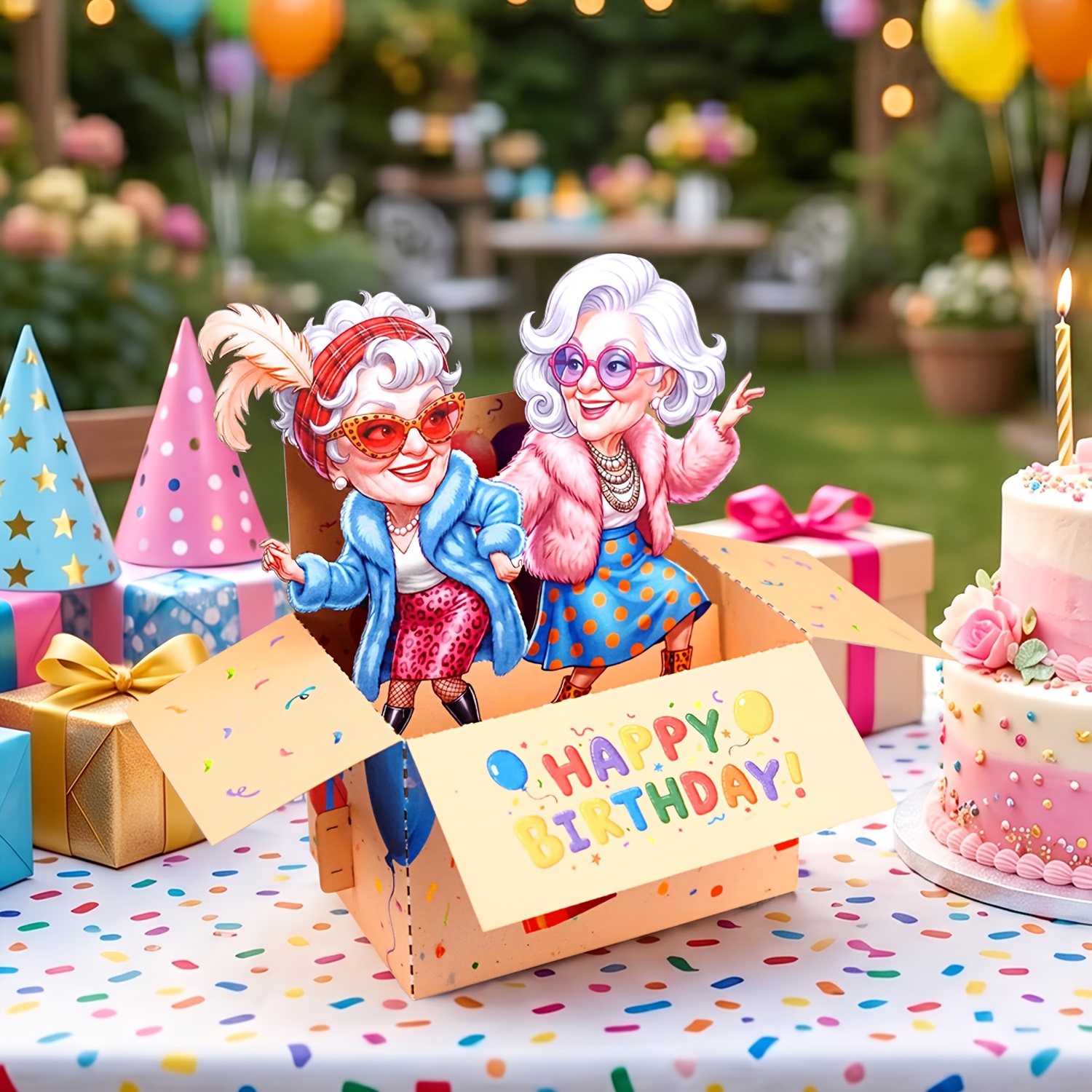 TEMU Funny Pop-up Birthday Card - Cute Senior For 3d Greeting Card With Envelope, Friendship Celebration Pop-up Box Card For Women, Humorous Birthday