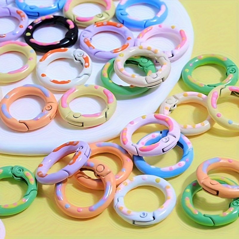 

10pcs Alloy Key Rings With Spring-loaded Gate, Colorful Donut Shaped Carabiner Clip Hooks, Diy Jewelry Craft Keychain Connectors