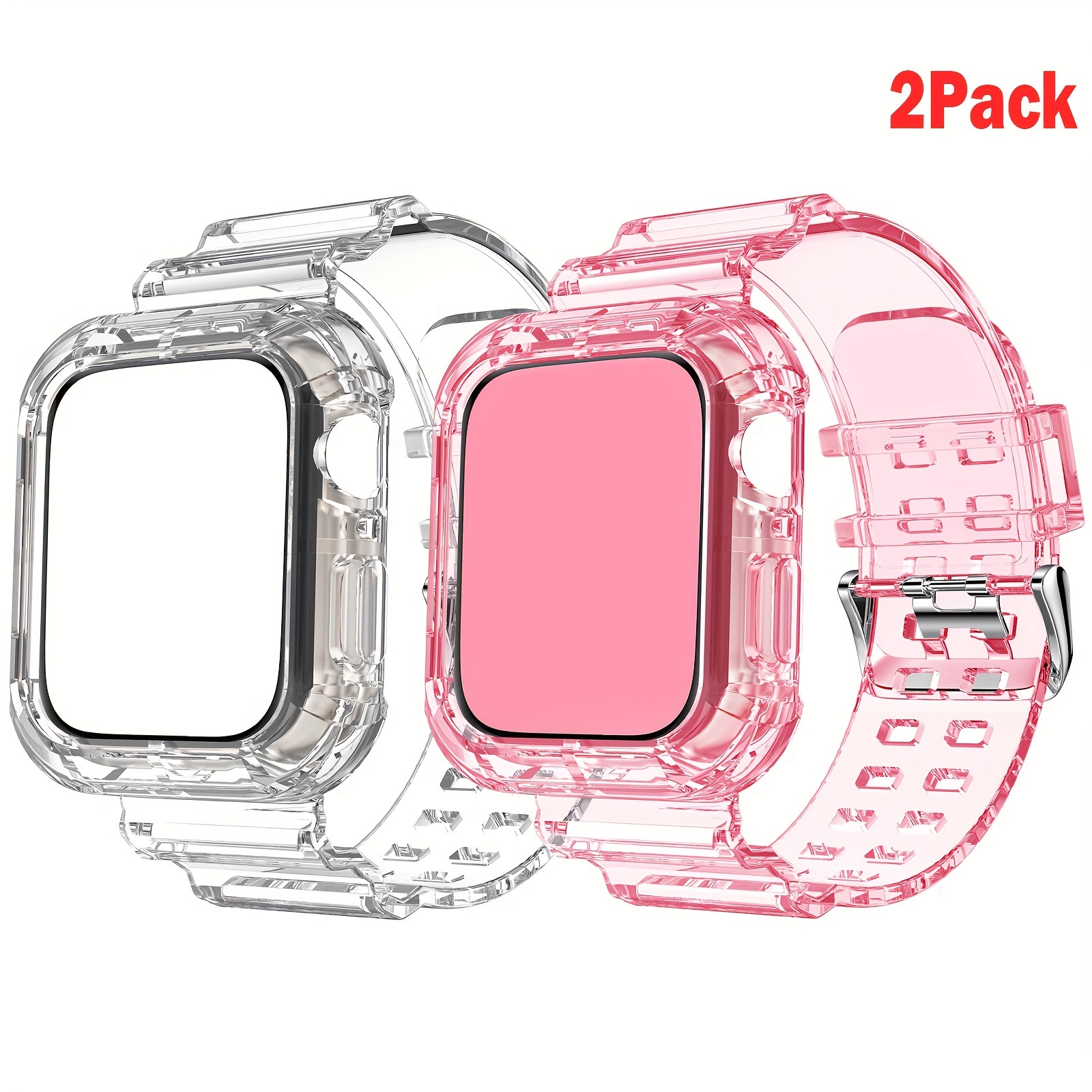 

[2 Pieces]transparent Watch Band With 38mm 40mm 41mm 42mm 44mm 45mm For Iwatch, Iwatch Band Se Series 9/8/7/6/5/4/3/2/1, Clear Crystal Sport Strap Bumper