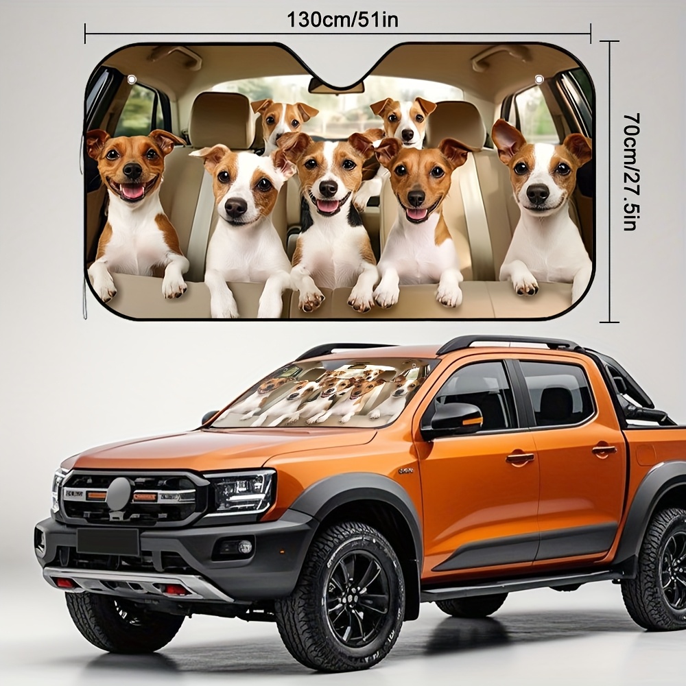 TEMU 1pc Dog Car Party Design Sunshade - Foldable Car Cooler With 4 Suction Cups, Cute Dog Pattern Heat-resistant Car Accessory For Suvs Sedans