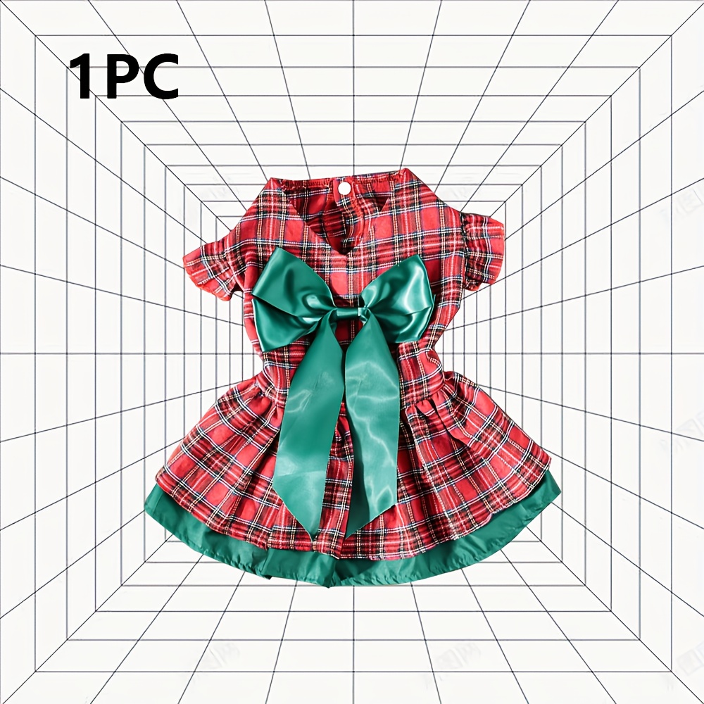 TEMU Custom Pet Christmas Dress; Pet Christmas Clothing; Pet Skirt; Checkered Design With ; Dog Walking Pet Outfit; Pet Holiday Attire.