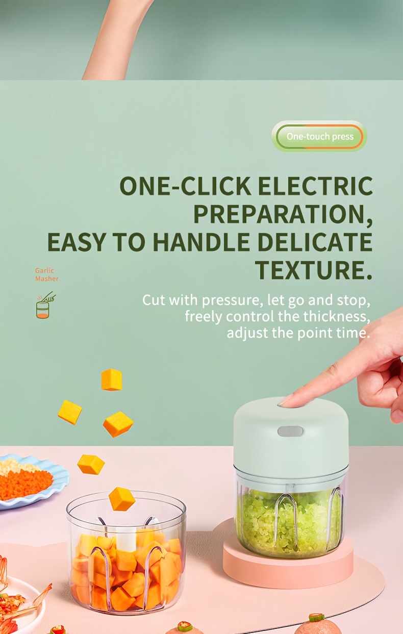 1pc electric garlic chopper stainless steel blade 250ml capacity portable usb rechargeable chopper suitable for the kitchen picnic kitchen gadget for chopping onion chili celery ginger sending birthday gifts Product details 12