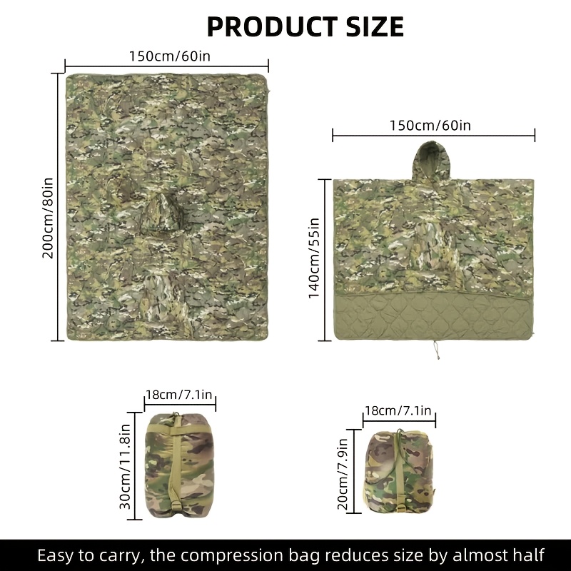 camouflage multifunctional outdoor blanket hooded cape sleeping bag poncho for camping hiking     polyester   with camo pattern camping accessories details 4