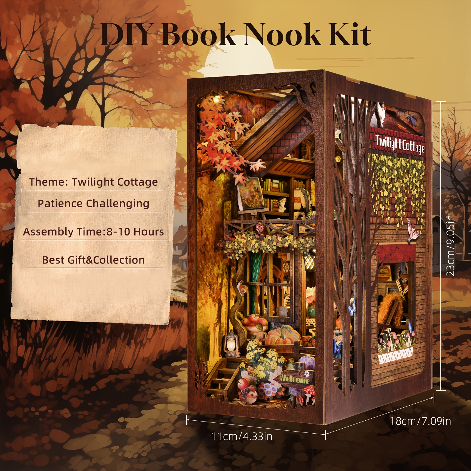 Image of 1pc, Book Nook Miniature Kit, Dollhouse Model Build Creative Kit, , Pumpkins, , Autumn Scenery ( Cottage) Thanksgiving Christmas Halloween Gifts, No Batteries