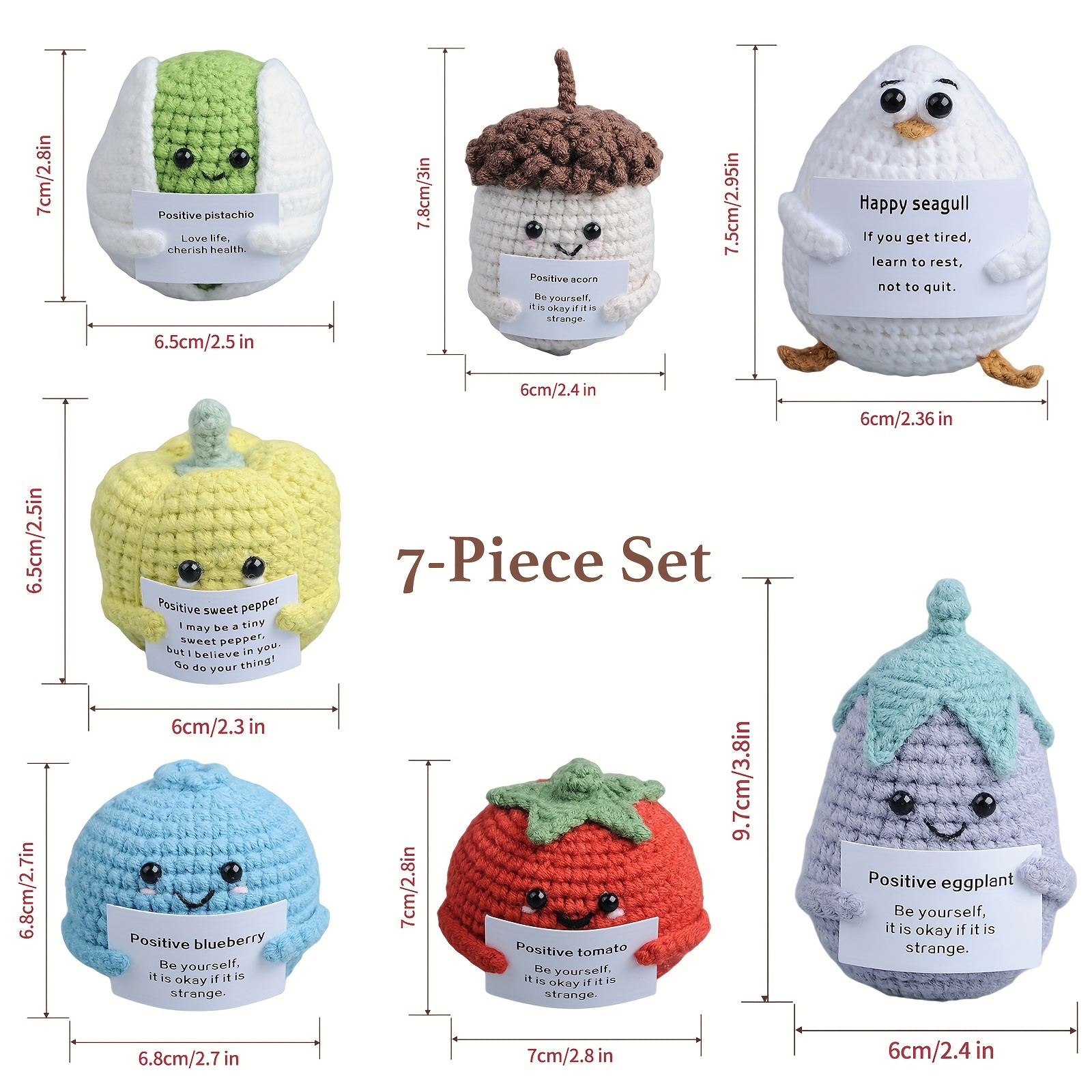 TEMU 7pcs Of Positive Seagull Pistachio Blueberry Tomato Eggplant New Decorations, Lovely Woven Positive Energy Decoration Card Party Decorations