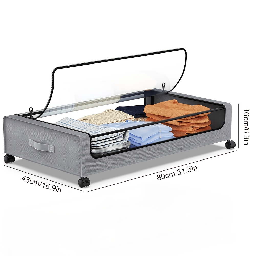 TEMU Large Capacity Wheel Type Underbed Storage Box, Storage Bag With Zipper And Observation Window, Suitable For Storing Clothes, Bedding, Saving