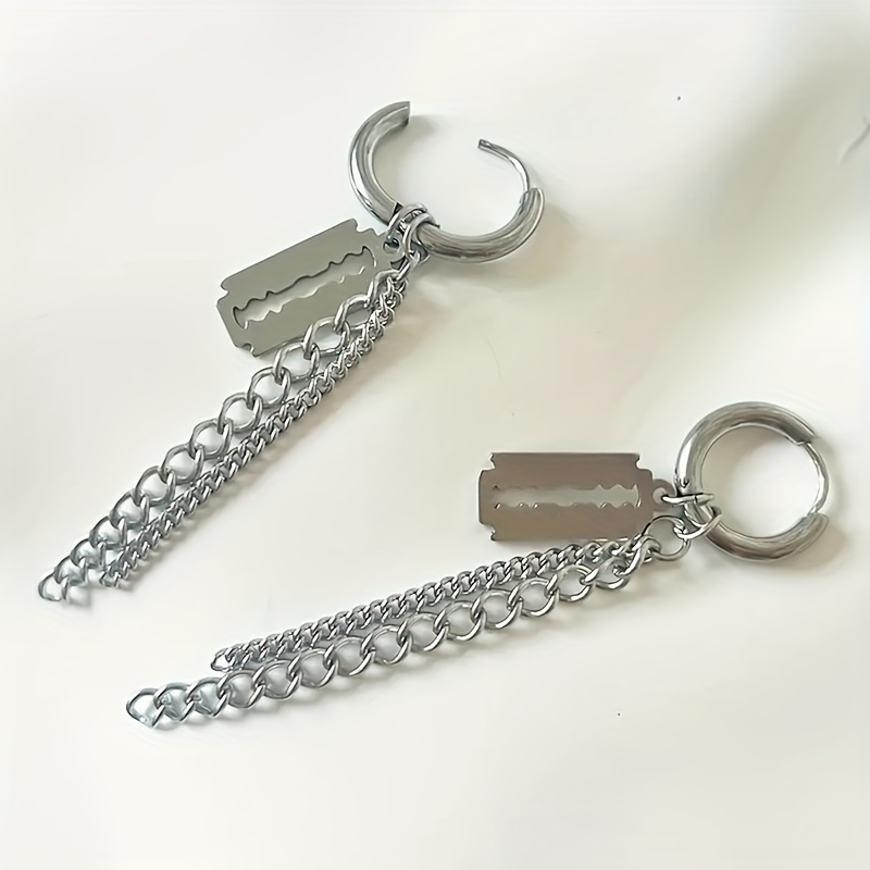 Image of 2pcs Retro Blade Earrings Men's Punk Hip Hop Metal Ear Circle Pendant Earrings Cool Dark Style Temperament Easy Single Woman