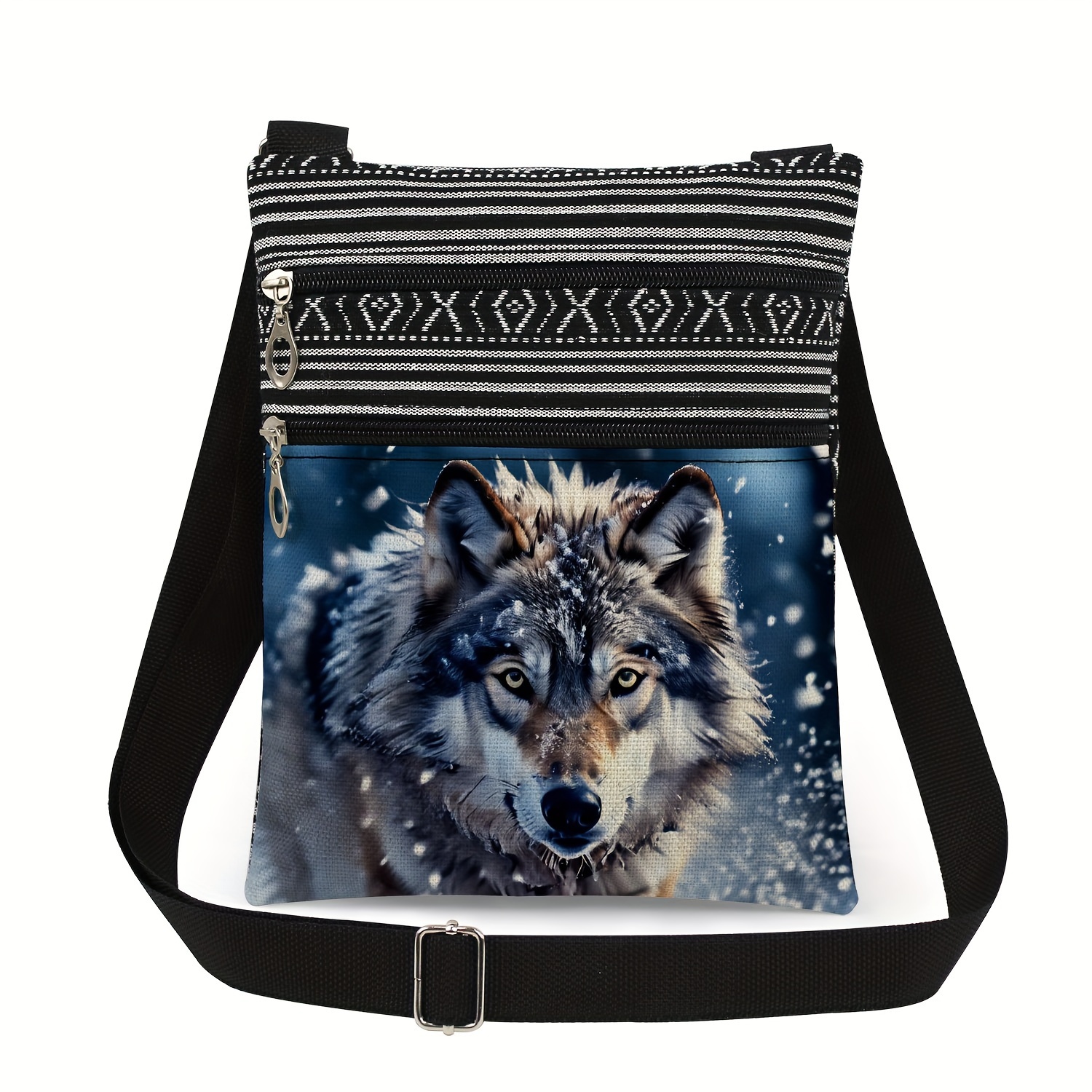 Image of Night Wolf Print Crossbody Bag, Fashionable Portable Women's Shoulder Bag, Foldable Travel Storage Bag