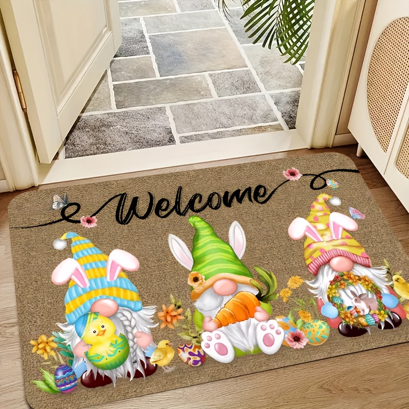 

1pc Easter Bunny Dwarf Welcome Doormat - Polyester Non-slip Rug With Pvc Backing, Machine Washable, Entryway Mat For Kitchen, Bathroom, Dining Room - Rectangular Floor Rug