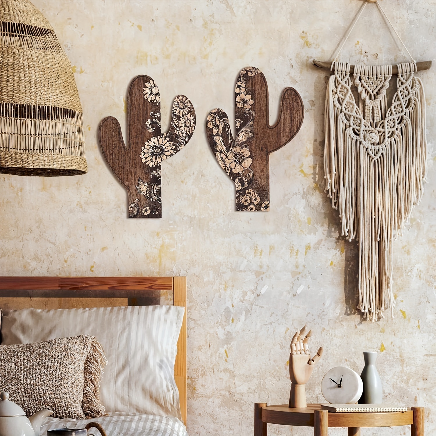 

2pcs Aztec Cactus Decor, Farmhouse Wall Decor, Rustic Flower Patterns Wood Home Decor For Living Room, Bedroom, Bathroom, Western Decor