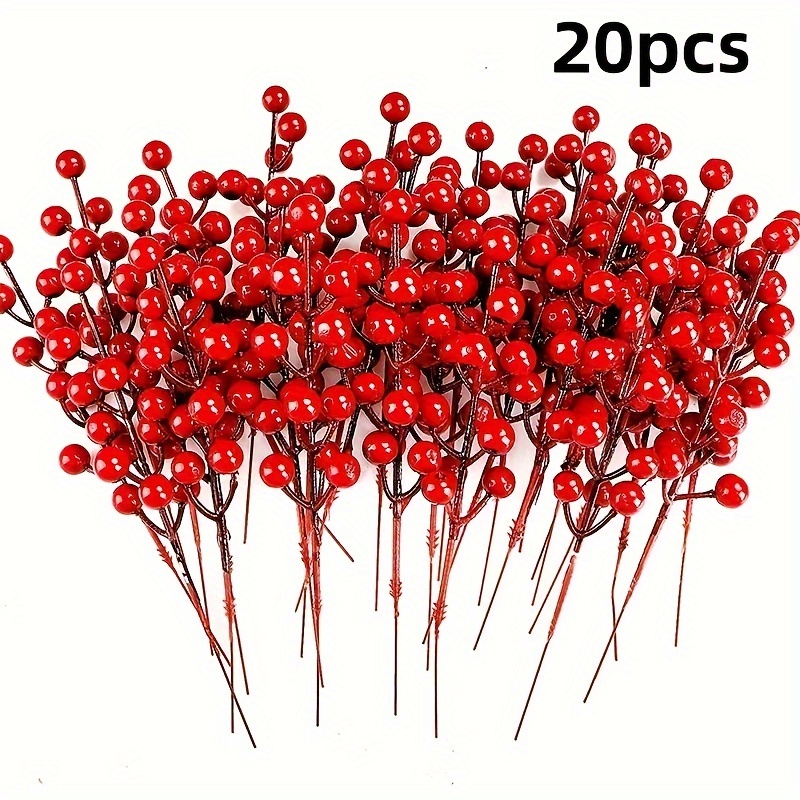 TEMU 20pcs Lifelike Berry - Artificial Holly & Red Berries For Christmas Tree Decorations And Wreath Crafting