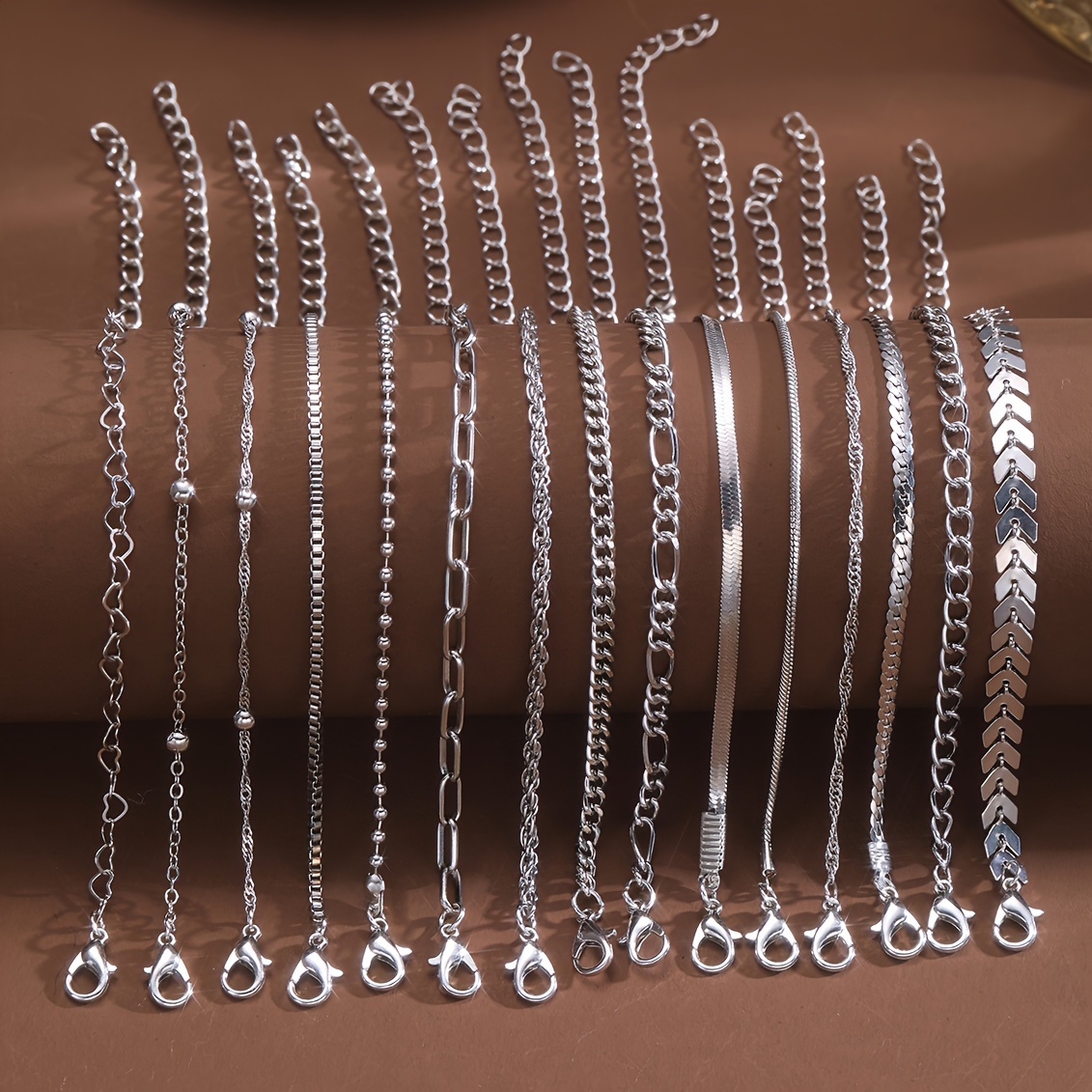 15pc Silvery Basic Bracelet Set for Daily Wear