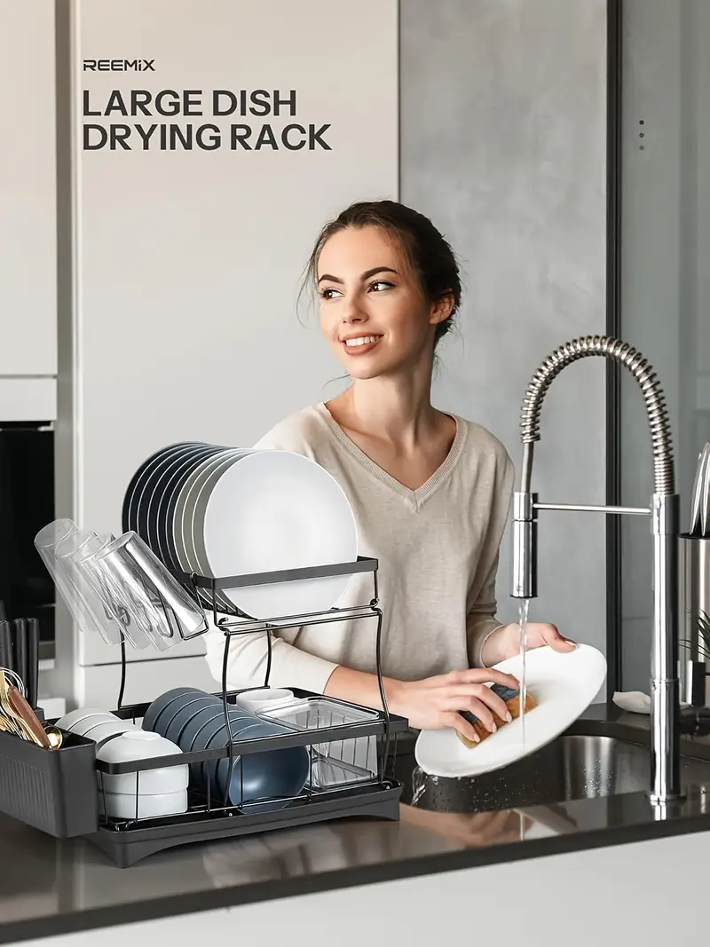 1pc dish rack double layers space saving dish drying rack withdrainboard and utensil holders multifunctional large capacity dishstorage organizer for kitchen counter kitchen organizers andstorage kitchen accessories as halloween chrismas gift Product details 0