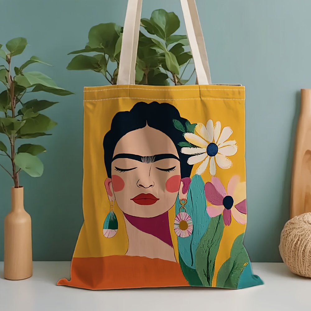 1pc Double-sided Printing 2d Floral Pattern Tote Bag - Large Capacity Shoulder And Back Portable , Student Notebook Storage Design, Perfect Back-to-school Gift, Flat Model