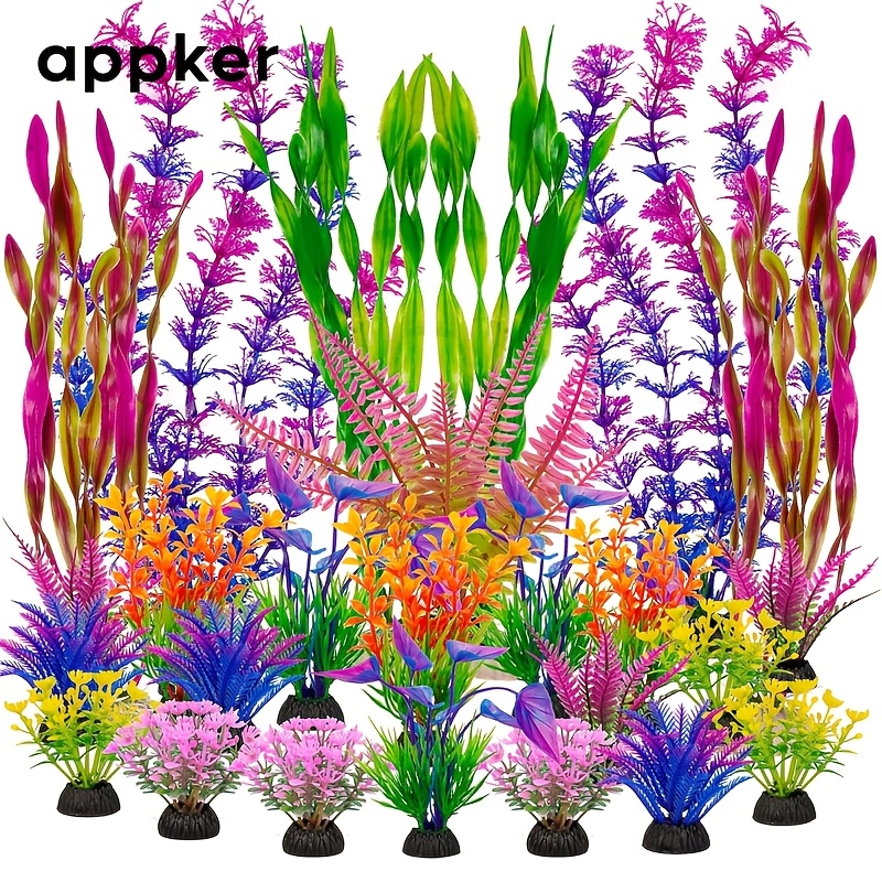 

Appker 25/26pcs, Aquarium Fish Plant Decoration, Artificial Plastic Fish Accessories, Large Aquarium Decoration Betta Fish Decoration, Aquarium Decoration. (color)