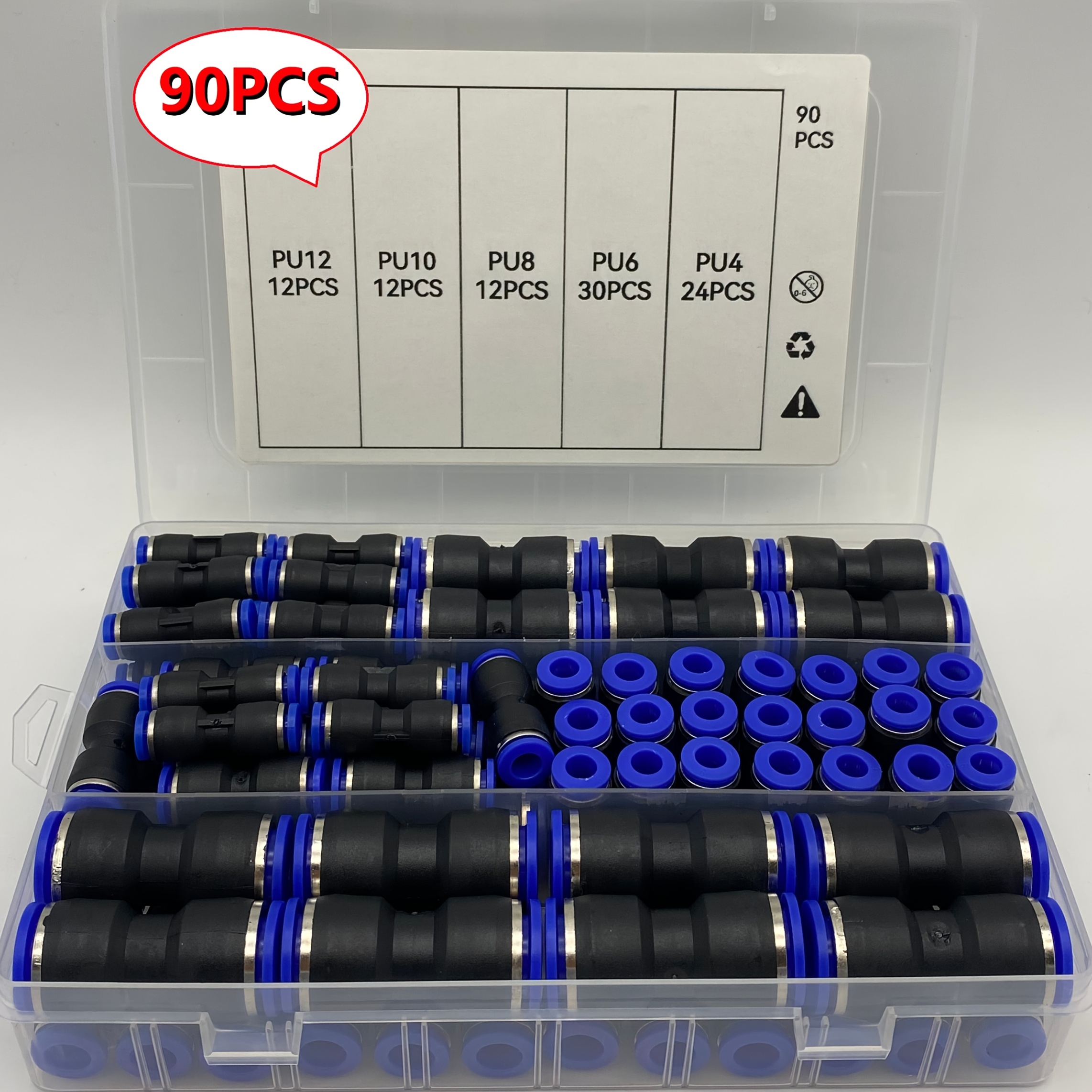 Image of A Set Of 90pcs Quick Connect Air Fitting Kit, Universal Quick Release Pneumatic Connector, Plastic Straight Push-in Fitting, Suitable For 4/6/8/10/12mm Pipes, Quick Disassembly Hose Fitting