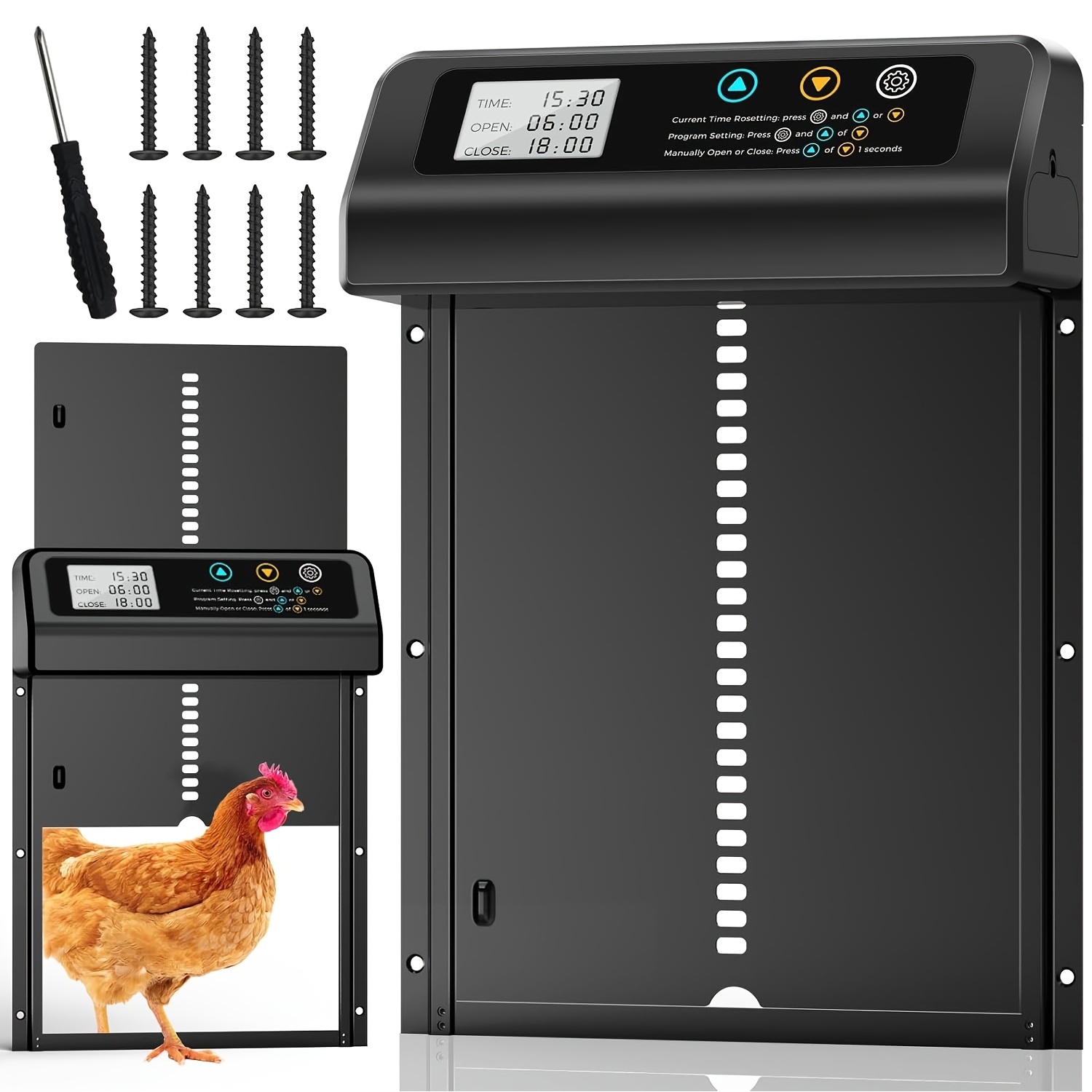 Image of Automatic Chicken Coop Door With A Timer, Featuring An Lcd Display, Anti-pinch Design, Battery-powered, And Made Of Durable Aluminum (battery Not Included)
