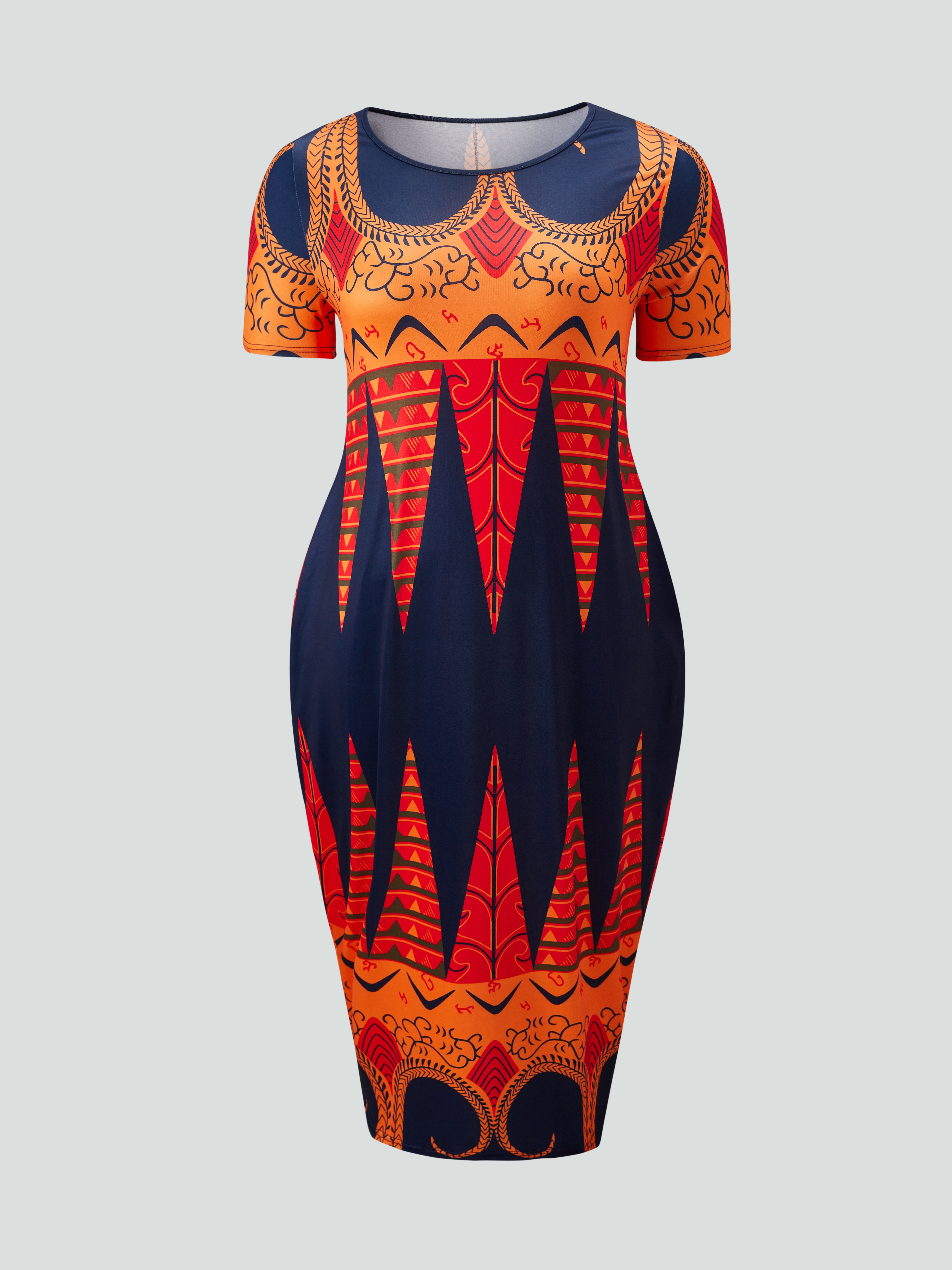 fitted african dresses Leaves African Print Dress-DP3844D
