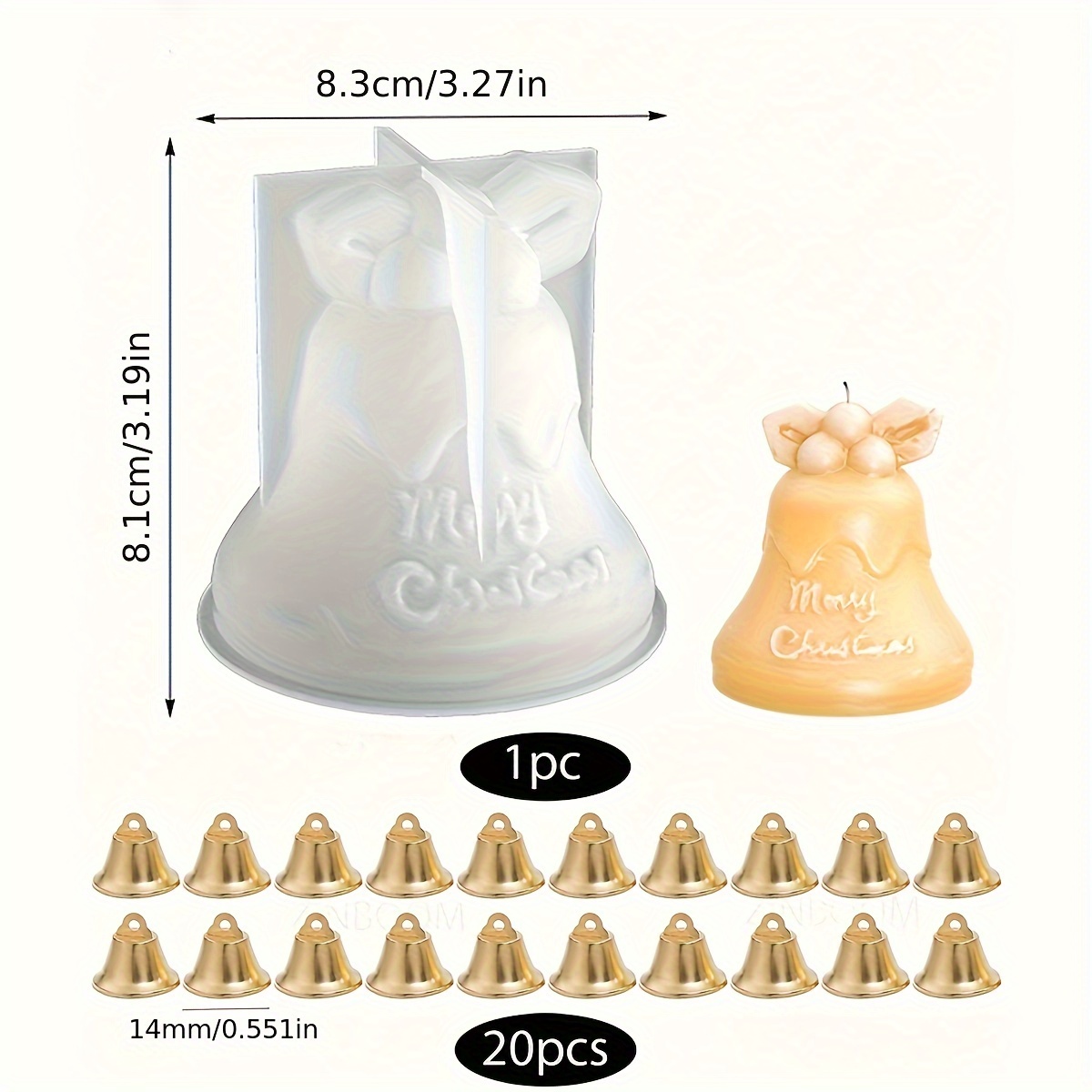 Spmold Mini Bell Silicone Mold Kit For Candle & Soap Making - Christmas Tree Ornament Crafting Tools, Resin Casting Supplies, Holiday Gift Idea