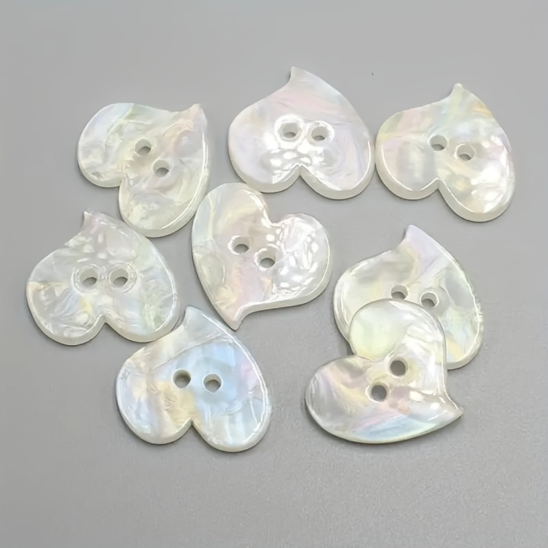 

12pcs Iridescent Heart-shaped Buttons, Double Hole White Resin, - Sweater & Shirt Decorations, Diy Crafts & Sewing Supplies