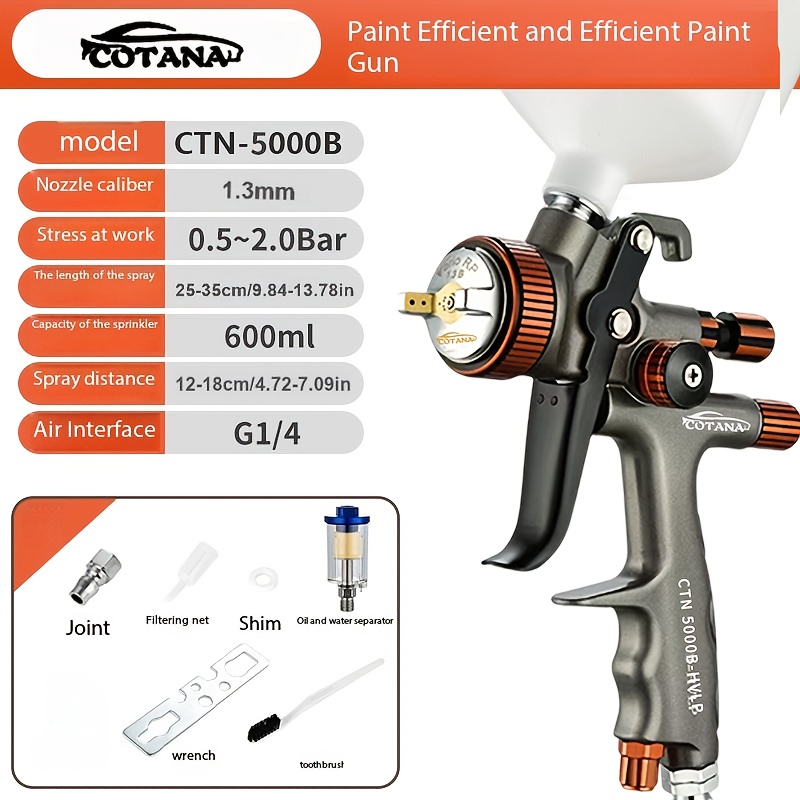 TEMU Pistolet de Peinture Automobile Professionnel avec Standard de 1,3 mm, de Peinture de 600 ml et Système à Basse Pression et Haute Atomisation
