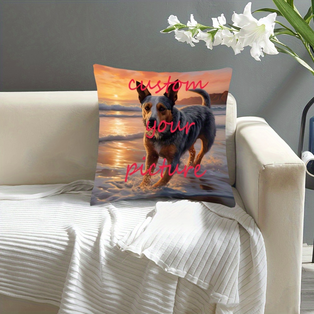 contemporary customizable dog photo pillow cover super soft Temu