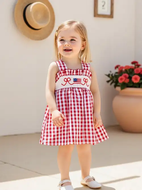 girls a-line dress, fly sleeve plaid embroidery flag casual summer dress clothes | Great Deals | Temu girls a-line dress, fly sleeve plaid embroidery flag casual summer dress clothes | Great Deals | Temu