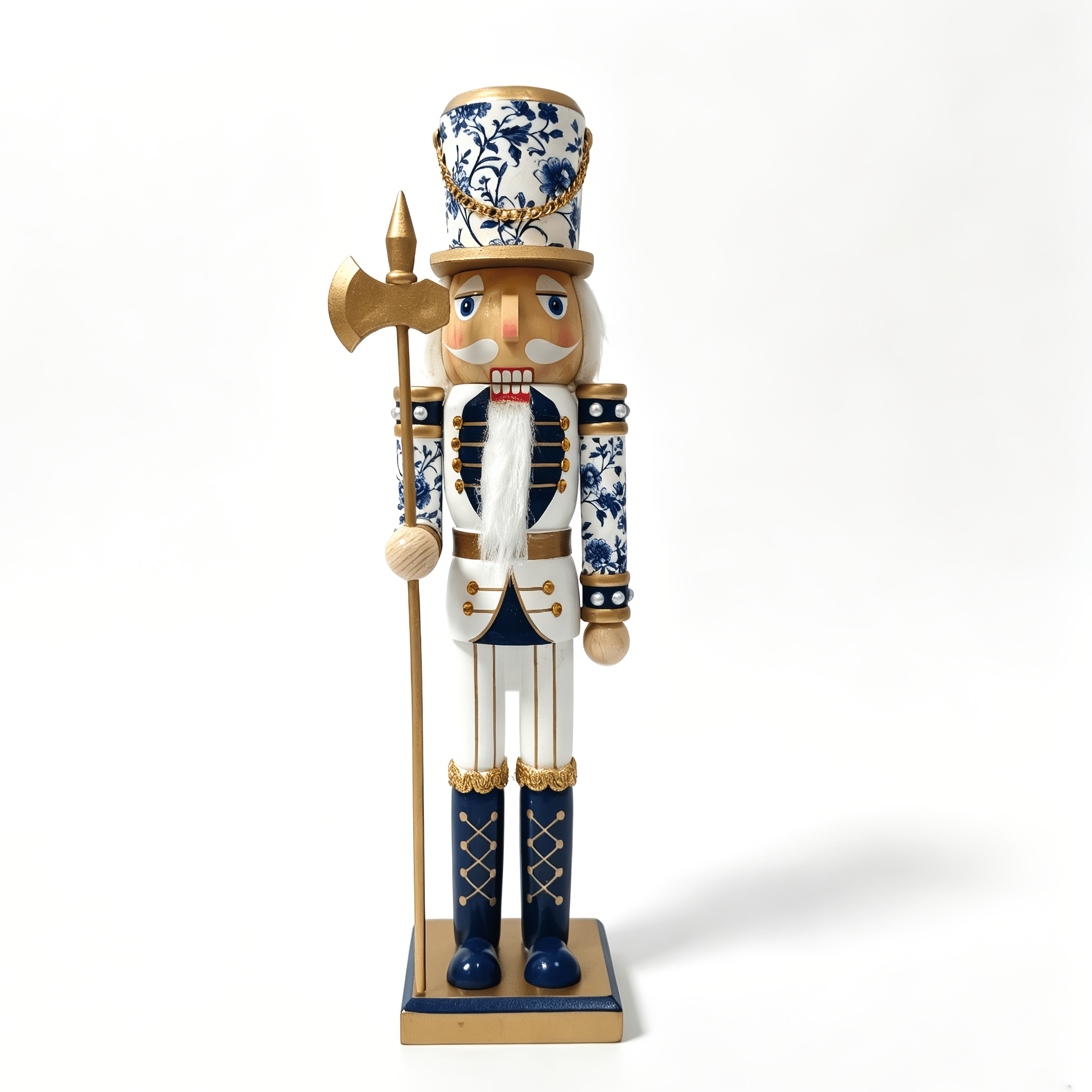 TEMU de Noël de 15 pouces à motif effet porcelaine de style chinois bleu, blanc et doré, disponible en styles ; Ornement de fêtes en bois, cadeau et