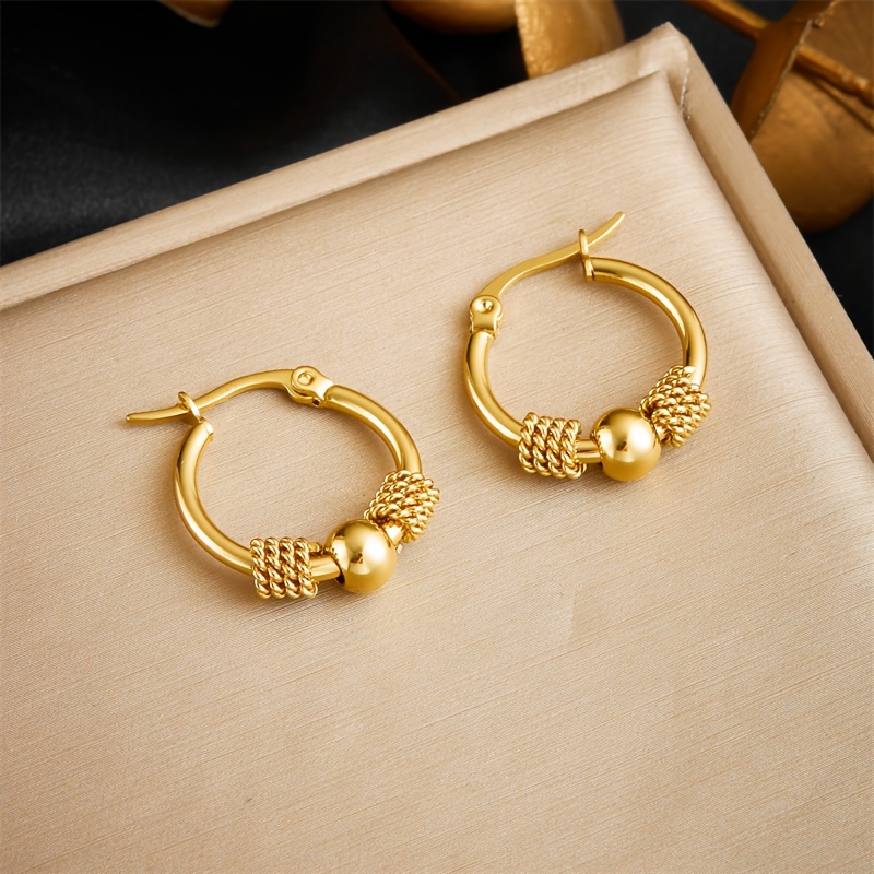 

Boucles d'Oreilles Élégantes en Acier Inoxydable avec Perles Géométriques Rondes pour Femmes - À la Mode et Romantiques, Parfaites pour et les Fêtes