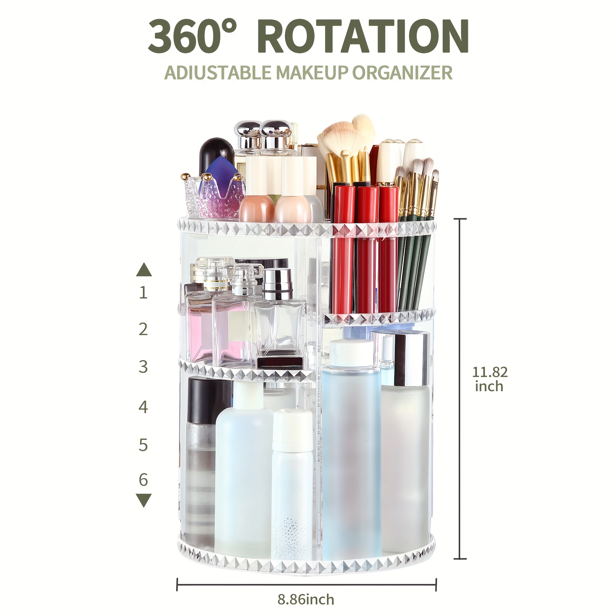 360 Degree Rotating Makeup Storage Box Large Capacity Makeup Storage Box Beauty Storage Box Clear Cosmetics Storage Display Box With 8 Layers And Detachable Shelf For Bedroom Dresser