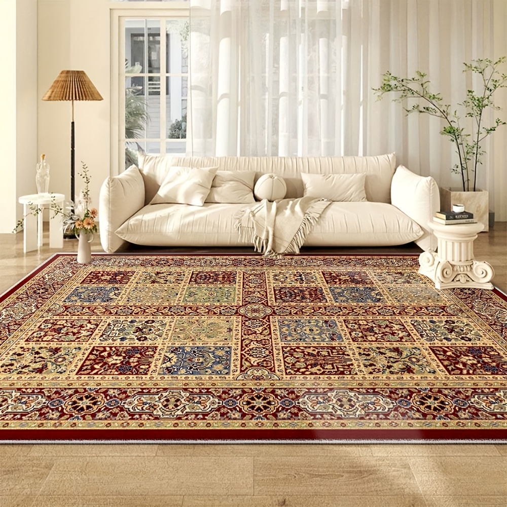 TEMU Velvet Carpet | 850gsm, Machine Washable, Luxury , Multiple Sizes , Geometric Pattern, Polyester, Flat Woven, Ideal For Bedroom And Living Room
