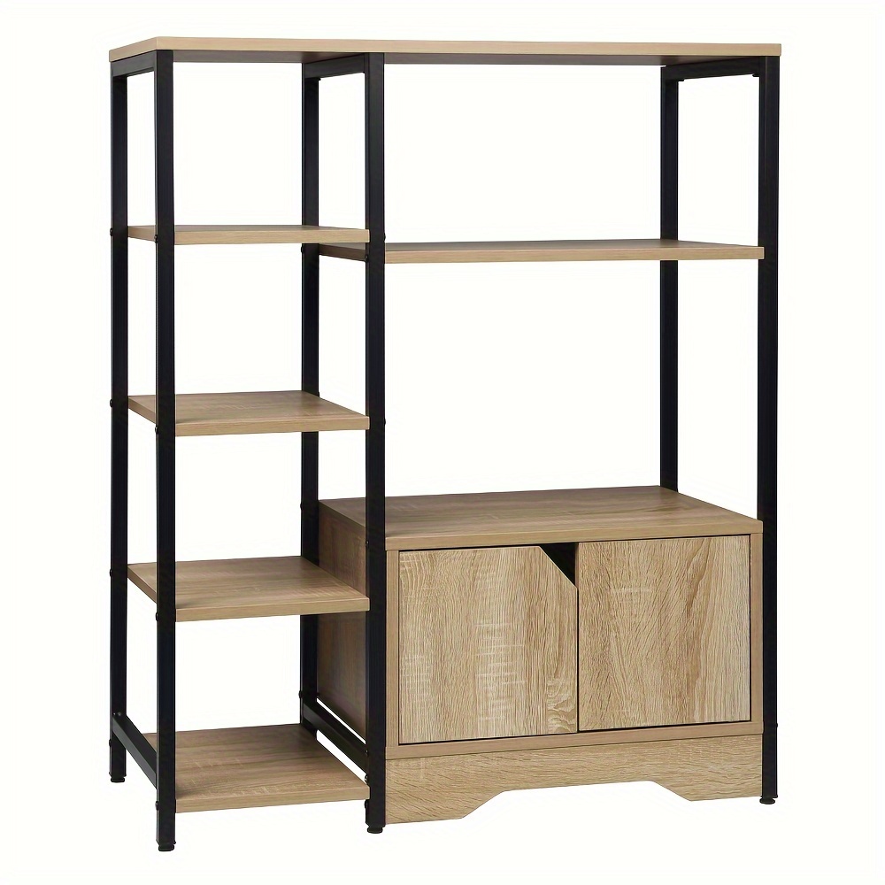 Image of 1pc Bookshelf Kitchen Shelf Office Bookshelf Shoe Rack Iron Shelf Bookshelf With Open Storage Space And Cabinet Suitable For Office Living Room Medium Density Fiberboard Metal 80x35x97 Cm
