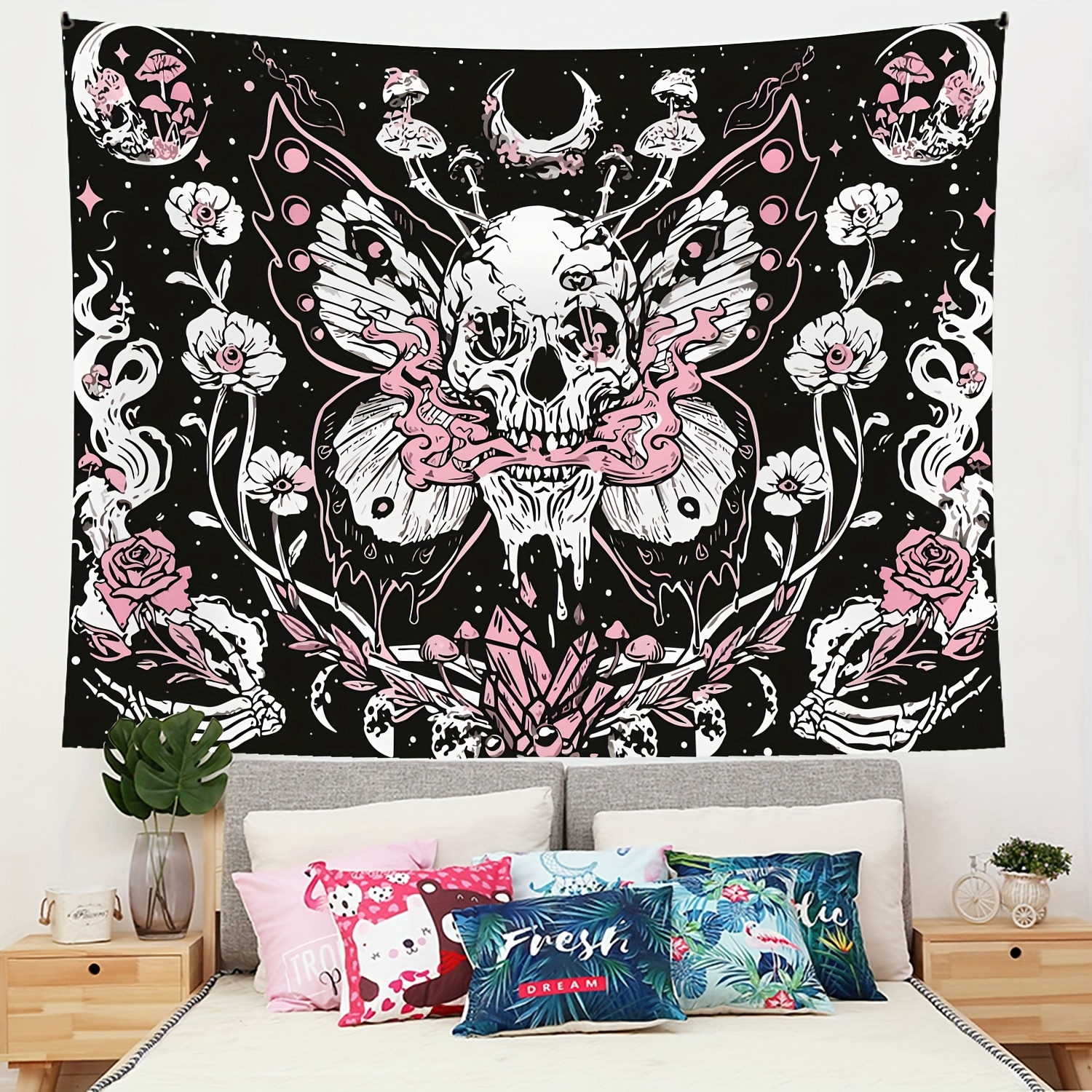 

Gothic & Moon Tapestry - , Wall Hanging With Butterfly And Mushroom Room, Bedroom, Or Office Decor