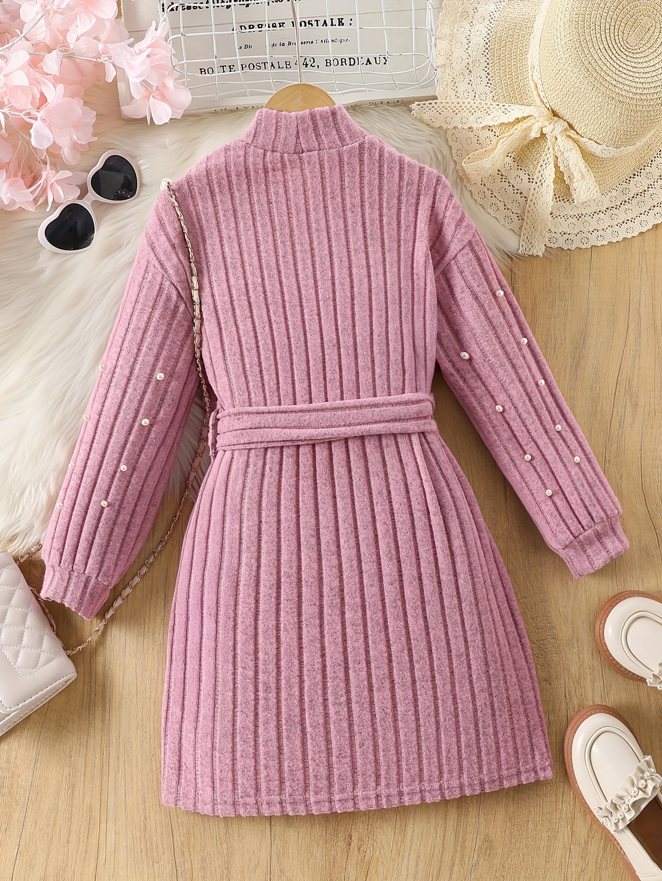 cute winter dresses for teen girls Girls' Autumn Sweet * Style Dress, Knit Ribbed Fabric, Belted Waist Design, 3D Sequined Puff Long Sleeve Loose Dress, Suitable And Teenagers' Daily Wear, Vacation, Travel * Parties Winter Outfits for Teen christmas party wear Plus Size Black Lace color:Loden