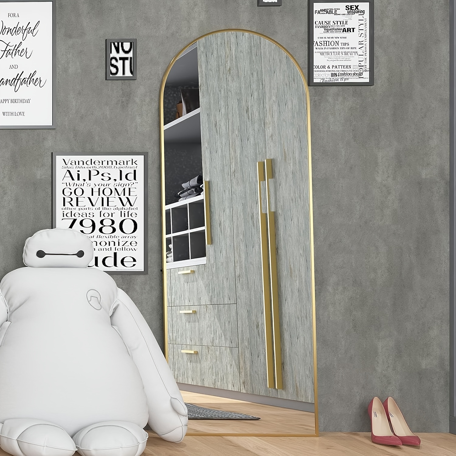 TEMU 162.5 X 55cm Black Arched Full Length Mirror, Freestanding Full Body Floor Mirror With Stand, 3 Installation Ways: Standing, Wall Mounted Or