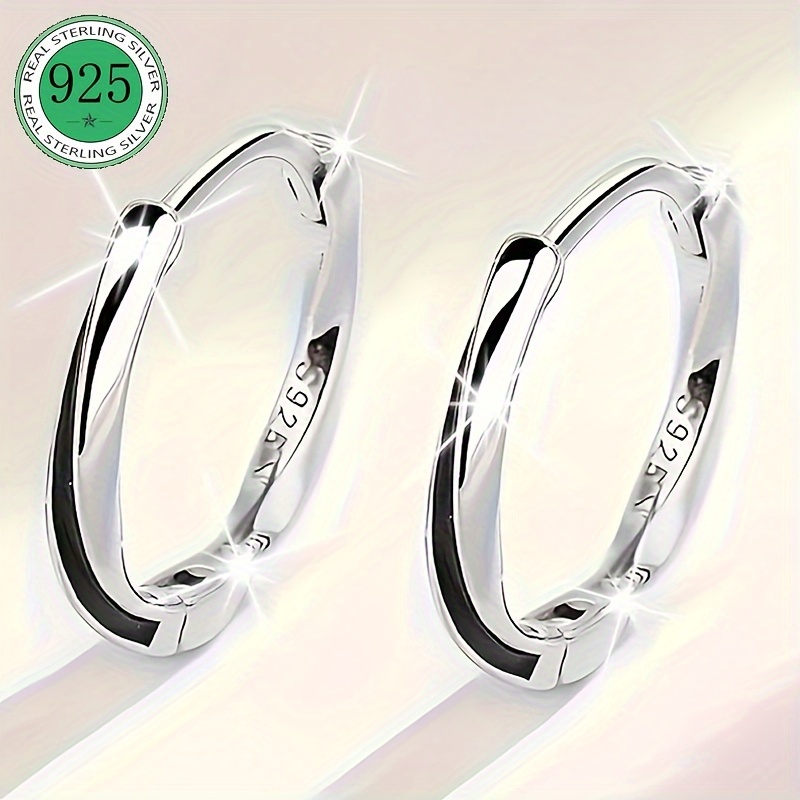 

1pair 925 Sterling Silver Hypoallergenic Hoop Earrings Simple Elegant Style Suitable For Women