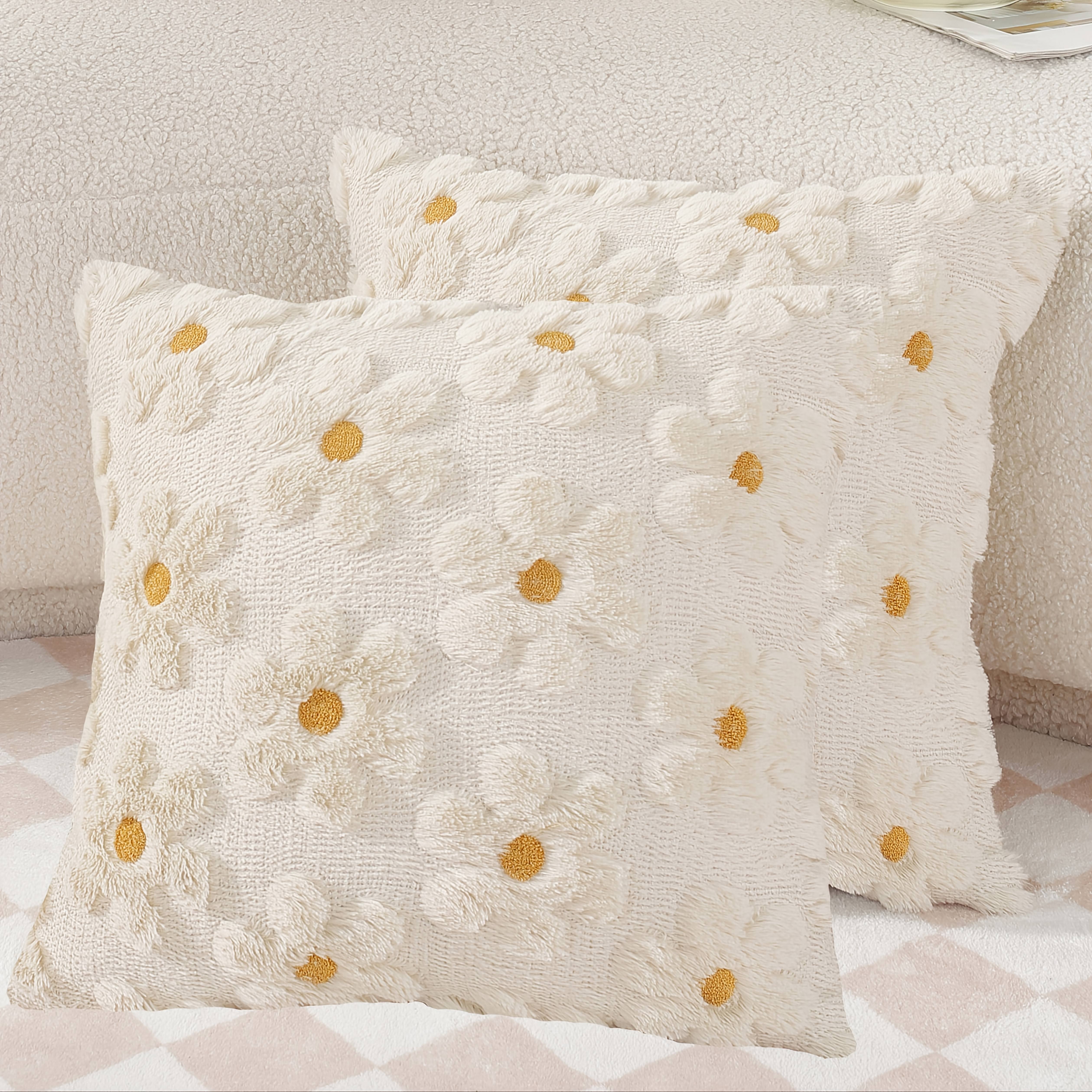 Image of 2pcs Set Of Three-dimensional Embroidered Towels With Embroidered Flowers, Brocade Embroidery, Bohemian Style Petal Pillowcase, Cushion Cover, Waist Cushion Cover, Holiday Gift