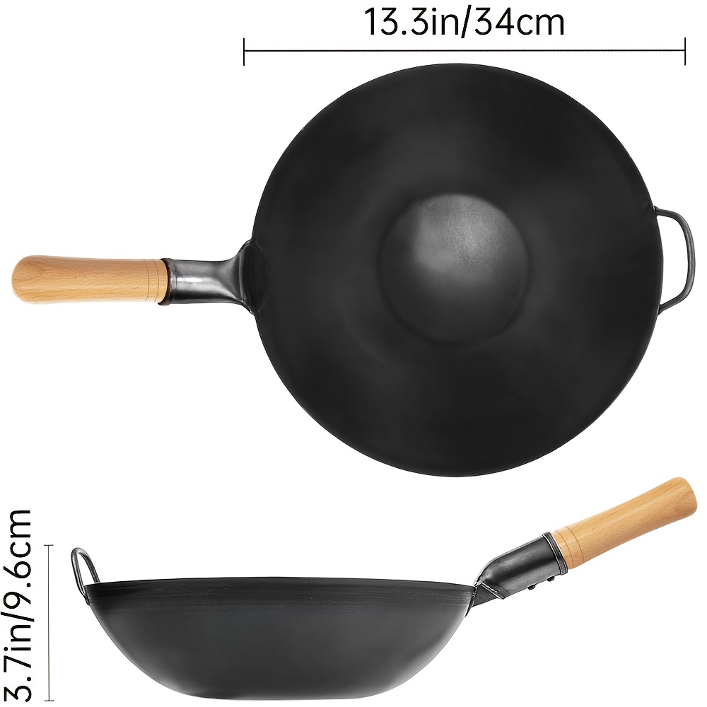 TEMU 1 Wooden Handle Cast Iron Frying Pan - Non Stick, Kitchen Flat Bottomed Pan, Suitable For Gas Stove And Induction Cooker Cooking, Black Finish, Perfect For Deep Frying, Stir Frying, And Cooking