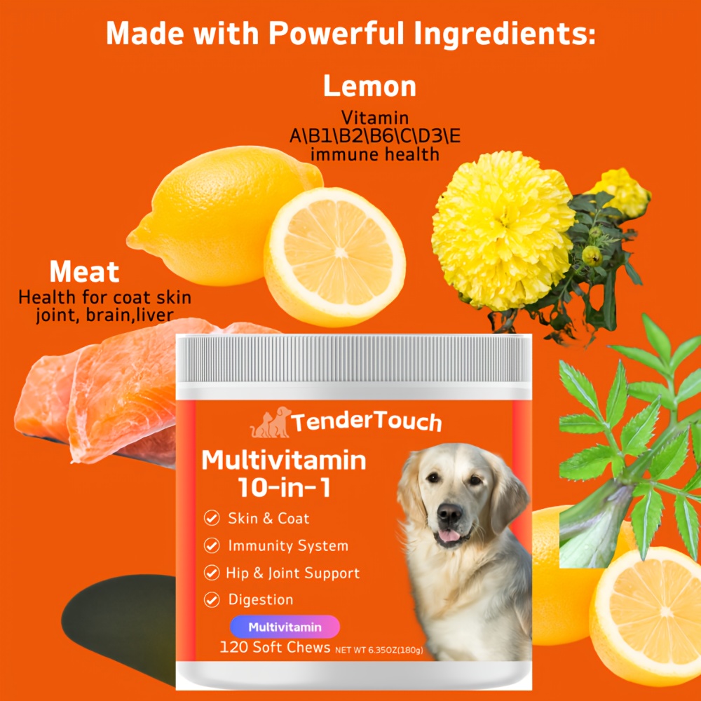 

120 Chews - 1 X 180g/6. 180g/6. - Tendertouch Multivitamin Dog Supplement, Enzymes, Dog Supplements & Vitamins, Dog Vitamins For Skin And Coat Allergies, Health