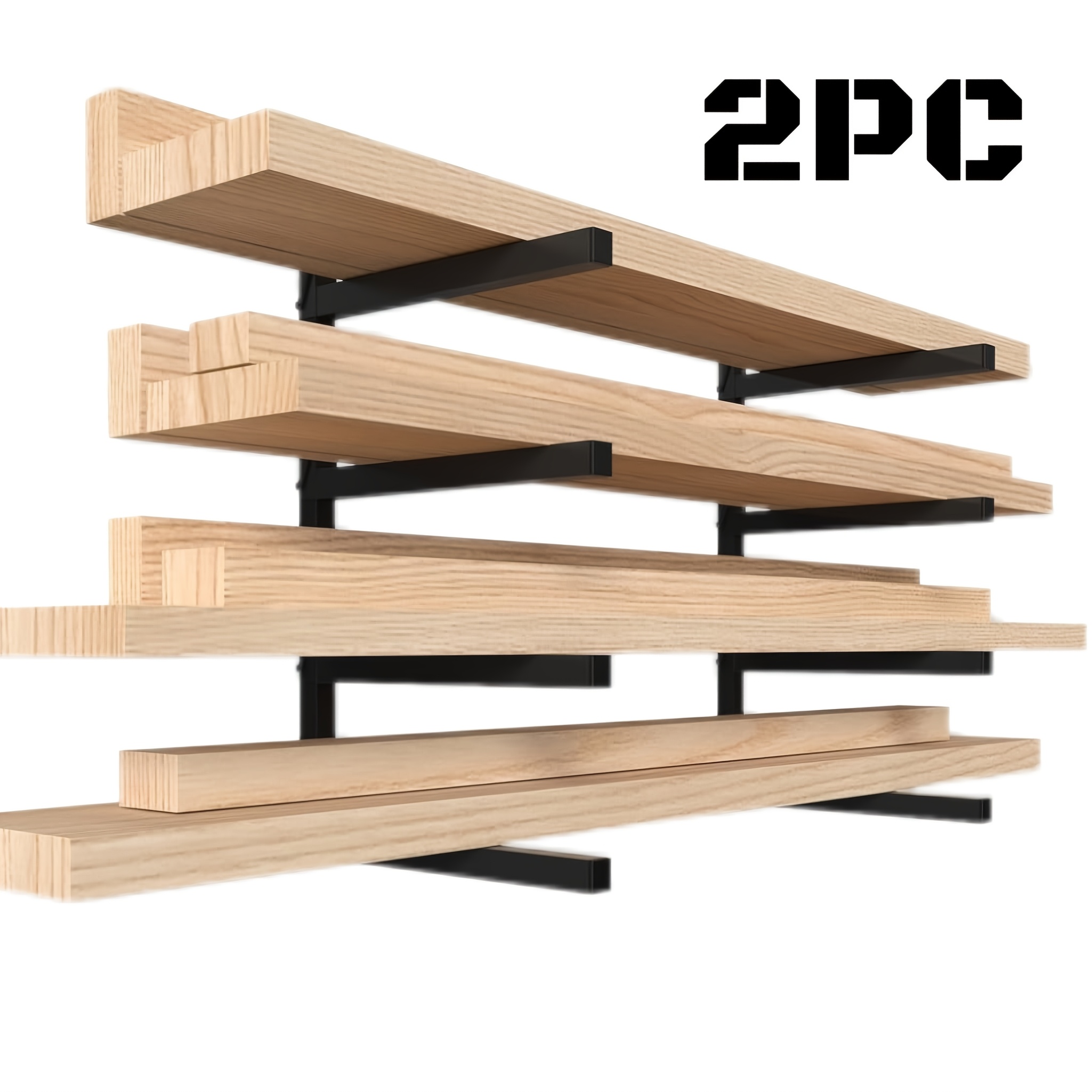 Image of 2/3pcs Lumber Storage Rack, 4-level Metal Wall Mount Wood Organizer For Indoor Outdoor Use, Garage Wood Rack For Workshop, Basement, Storage Racks