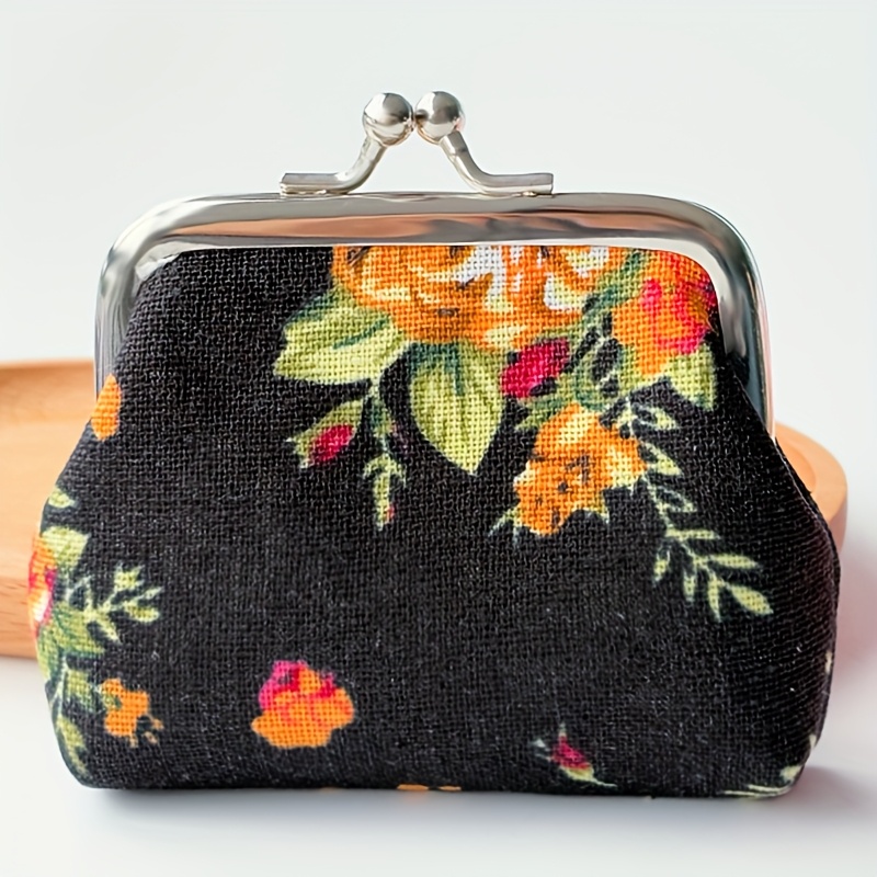 TEMU Vintage Blumenmuster Snap-Verschluss Geldbörse – Leichte Münz- Schlüsseltasche mit Metallverschluss, Langlebiger Stoff für den täglichen