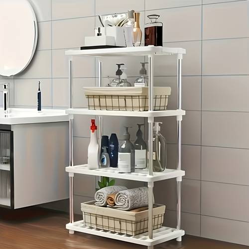 1pc of a four tier plastic vertical shelf designed for multifunctional use ideal for renters small families and office workers suitable for kitchens bathrooms bedrooms and offices it offers universal and categorized storage solutions